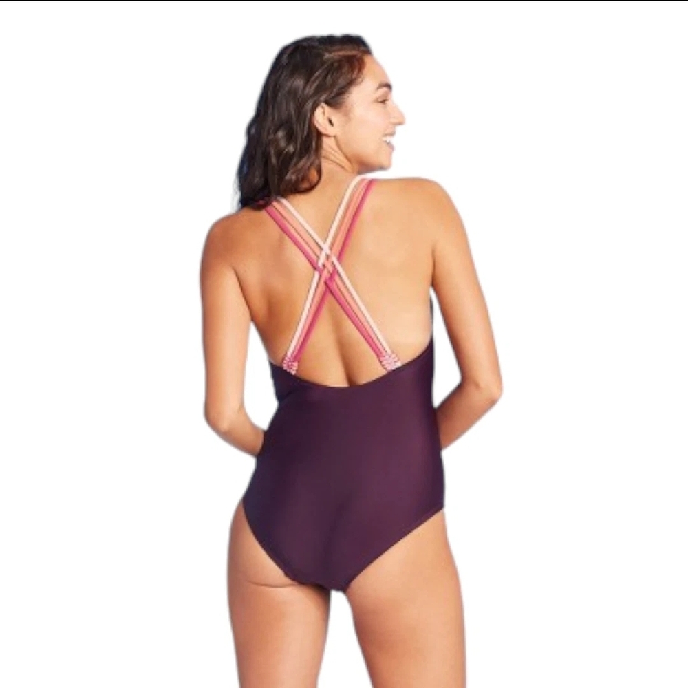 Kona Sol Womens Burgundy One Piece Swimsuit Sz Large Beach Pool Vacation. Travel